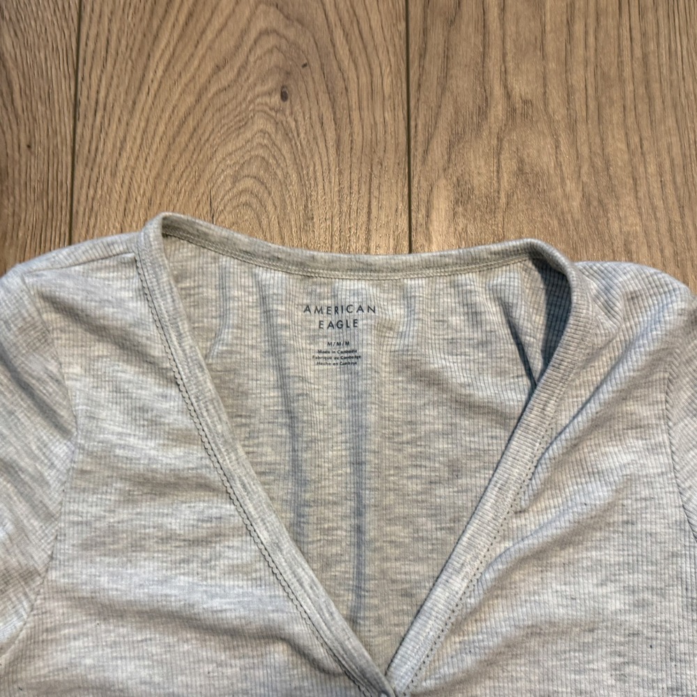 Vintage VTG Y2K 2000's 00's American Eagle Grey Waffle Henley Long Sleeve - Picture 3 of 7